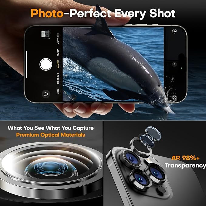 Camera Lens Protector for iPhone 17 Pro Max/17 Pro- Black | 9H Tempered Glass, Metal Individual Camera Cover, Accessories, Anti-drop, Case Friendly, HD Clear, Anti-Scratch - Image 4