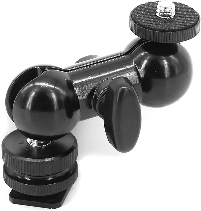 Ball Head Shoe Mount 1/4" Hot Shoe Mount Double Ballhead 1/4" Tripod Screw Multi-Function for LCD Monitors,Led Light,Microphone - Image 4