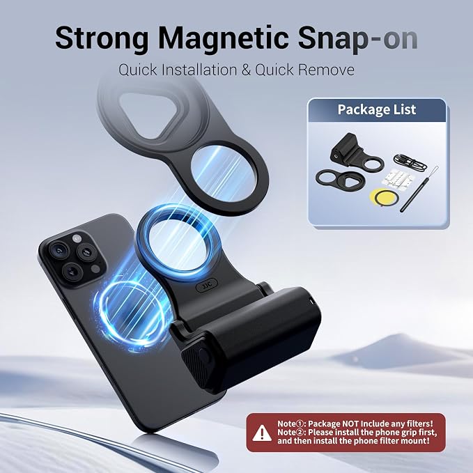 67mm Magnetic Phone Lens Filter Adapter Kit for iPhone 16/15/14 Pro(NOT for Pro Max),UV ND CPL Phone Filter Mount with Universal Smartphone Camera Shutter Grip for Photography(Filters Not Included) - Image 2