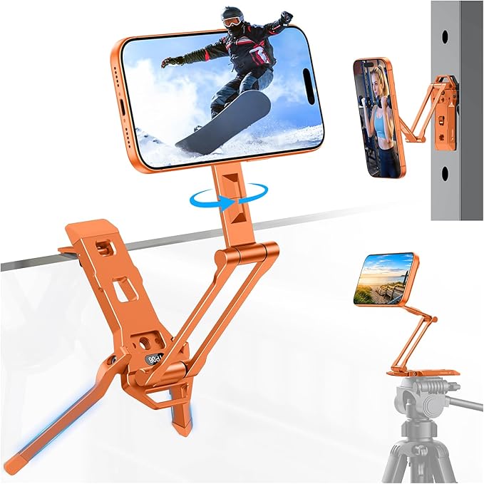 OMOTON TP06 Pro [Equipped Lanyard] 360° Rotating for MagSafe Tripod, Orange | Magnetic Phone Tripod for iPhone 17/16/15 Pro Max Air, Fold Selfie Stick with 1/4" Screw, Acra Fits Vlog, Gym, Travel by OMOTON