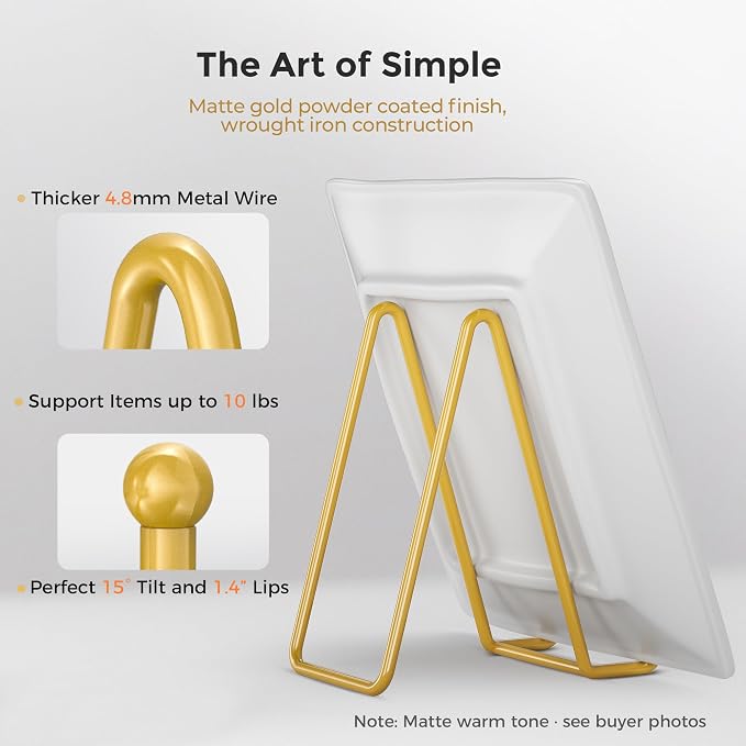 TR-LIFE Plate Stands for Display - 6 Inch Plate Holder Display Stand + Metal Frame Holder Stand for Picture, Decorative Plate, Photo Easel, Tabletop Art (Gold 2 Pack) - Image 2
