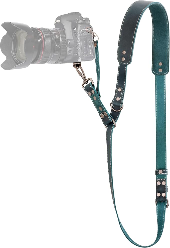 Padwa Lifestyle Green Single Camera Harness Strap for One Camera - Professional Single Full Grain Leather Camera Harness with Thick Padded,Quick Release Gear DSLR Camera Straps for Photographers by PadwaLifestyleCameraStrap