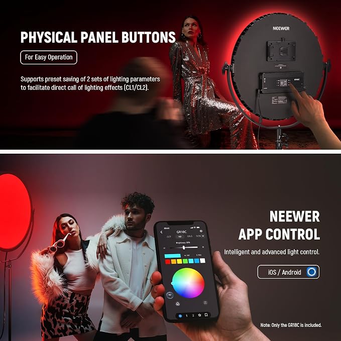 NEEWER 18" RGB LED Round Panel Video Light with APP Control, 65W 6000Lux/0.5m 2500K-8500K RGBCW Photography Studio Lighting /18 Scenes/V Battery Powered for Outdoor Filming Recording Streaming, GR18C - Image 5