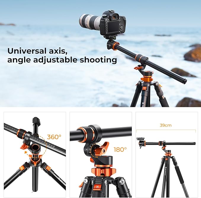 K&F CONCEPT 90''/230cm Ultra High Horizontal Overhead Camera Tripod | Metal Ball Head, 10KG Load Capacity, Detachable Monopod, Flexible Shooting DSLR Travel Video Tripods T254A7+BH-28L - Image 3