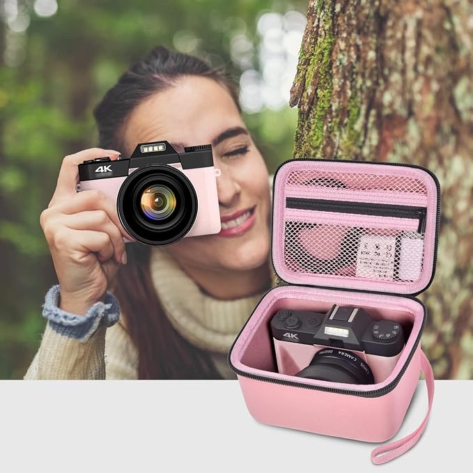 Comecase Vlogging Camera Case for Duluvulu/for VJIANGER 4K Digital Cameras | Mesh Pocket for Charging Cables and Batteries, Travel Storage for Vloggers, Parties and Camping (Pink) - Case Only - Image 6