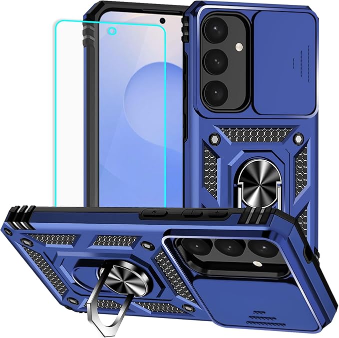for Galaxy S24 Plus/S25 Plus Case with Screen Protector: [Military Grade 20ft. Drop Tested] Slide Camera Cover Ring Shockproof Protective Phone Case for - Samsung Galaxy S24 Plus/S25 Plus (Blue) by HNHYGETE