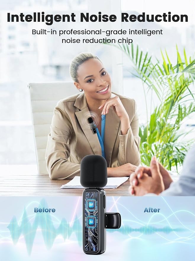 3 in 1 Wireless Lavalier Microphones for iPhone/Android/Camera, 2 Pack Mini Microphone LED Display Lapel Omnidirectional Mic with Mute/Reverb/Noise Reduction for TikTok/Podcast/Vlog Recording - Image 4