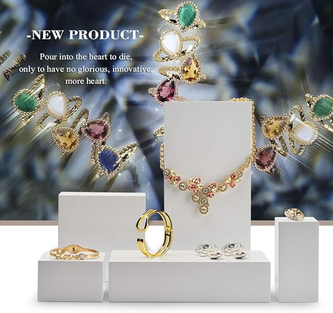 Oirlv White Display Riser for Jewelry Display,Showcase Jewelry Set Holder | Great for Photography or Display Scenarios.Making Jewelry Set Look Better in Photos, Displays or Home Decor,9.84"x4.92"x1.97" - Image 5