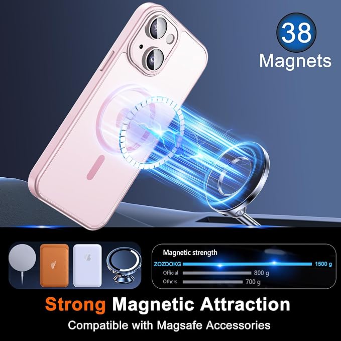 for iPhone 15 Case with Privacy Screen Protector, Pink | Full Camera Protection, Translucent Matte Magnetic, Compatible with MagSafe, Shockproof Phone Cover, Slim Fit Women/Girls - Image 3