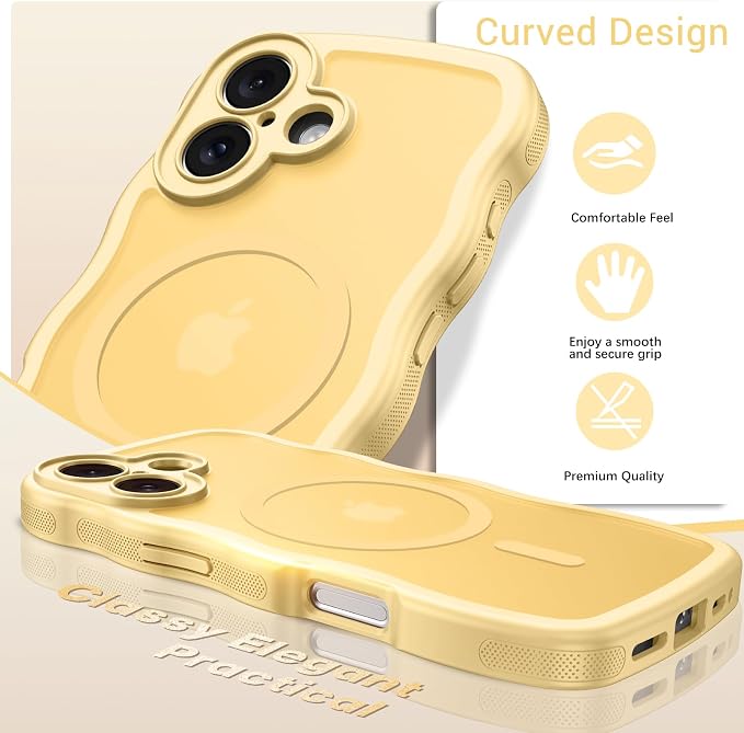 BENTOBEN Magnetic for iPhone 17 Case, Cute Wavy Full Camera Protection [Compatible with MagSafe] Translucent Matte Anti-Slip Bumper Women Girls Boys Protective Cover for 17 6.3", Yellow - Image 7