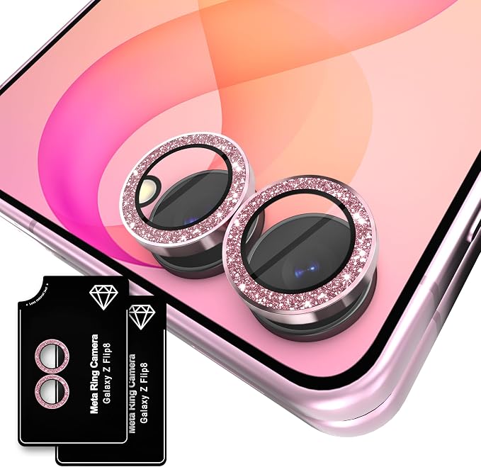 Orzero (2 Sets) Camera Lens Protector for Samsung Galaxy Z Flip 8/Flip 7, [EZ Install] [Case-Friendly] 9H Tempered Glass Bling Lens Cover Accessories, Military-Grade Shockproof, HD Clarity Anti-Glare - Glitter Pink by JumpIntoOrzeroLet%E2%80%99sExploreLikeNeverBefore
