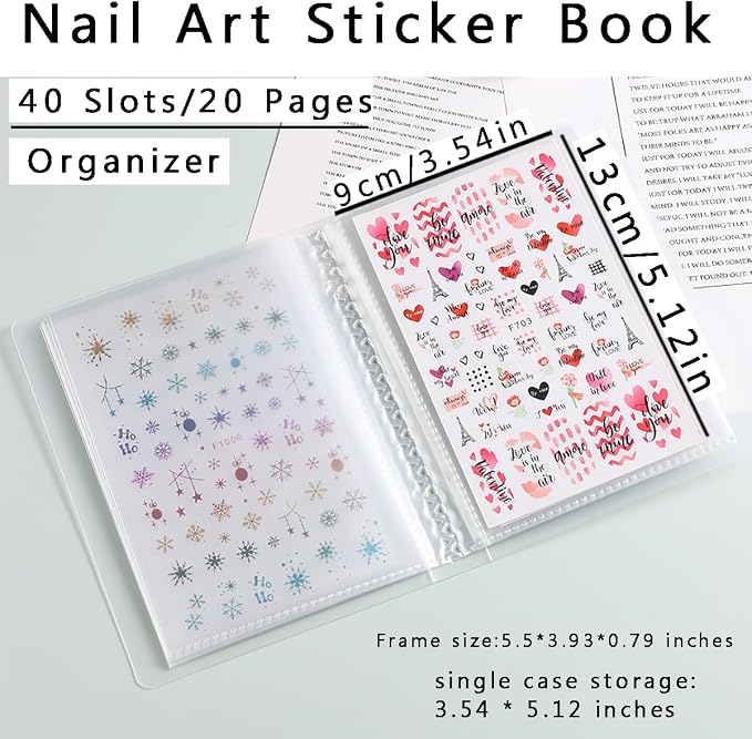 Fcozpjk 1Pcs 40 Slots Transparent Nail Stickers Storage Book Album | Organizer for Nail Decals Collecting Empty Display Book Collecting Holder Binder Case Sticker Storage Case DIY Nail Tools - Image 2