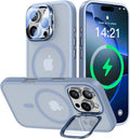 VOFATA [Upgraded] for iPhone 16 Pro Case with Camera Cover Stand [Fit for MagSafe][9H Camera Lens Protector] Mil-Grade Protection Translucent Matte Magnetic iPhone 16 Pro Phone Case, Light Blue by VOFATA