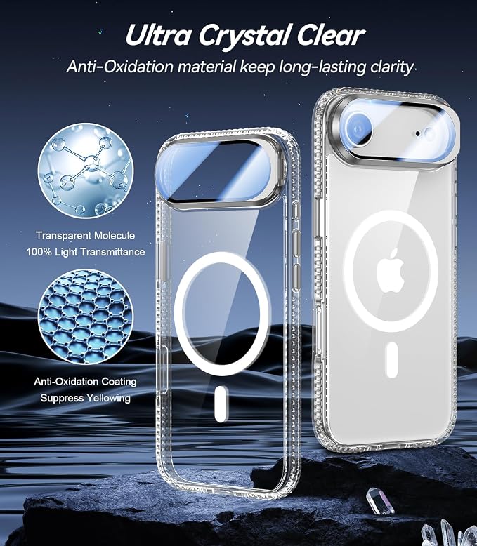 VOFATA [Upgraded Full Camera Protection] for iPhone Air Case with Camera Cover Stand [Fit for MagSafe][10FT Mil-Grade Protection] Transparent Magnetic Phone Cover for iPhone 17 Air Case, Clear - Image 2