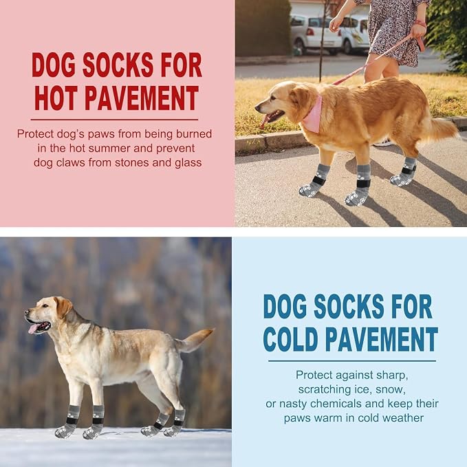 EXPAWLORER Anti Slip Dog Socks to Prevent Licking Paws, Dog Shoes for Hot Pavement, Dog Booties for Small Medium Large Senior Dogs, Traction Control Boots & Paw Protectors for Hardwood Floors - Image 5