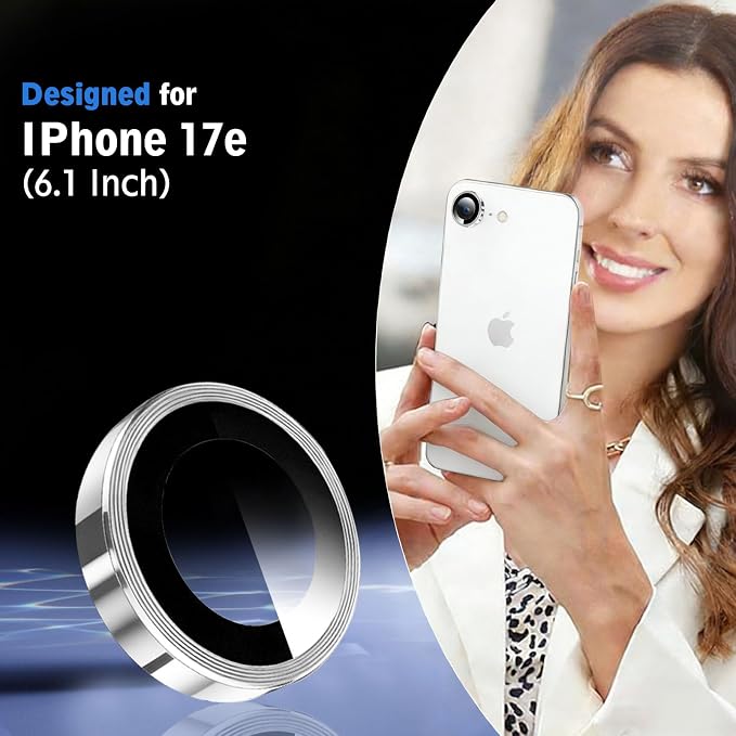 SiHPuoy 3pcs Camera Lens Protector for iPhone 17e/16e,Tempered Glass,Silver | 9H+ Hardness, Military Grade Shatterproof, Anti-Scratch, Case Friendly, HD Metal Camera Cover, Does not Affect Night Shots - Image 2