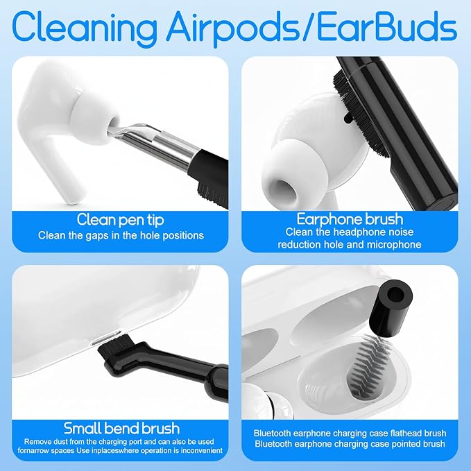 32-in-1 Keyboard Cleaning Kit iPhone Charging Port Speaker Cleaner | Multifunction Clean Tools for Airpods iPad MacBook Keyboard Earbuds Camera Computer Laptop Screen Electronics (Black) - Image 5