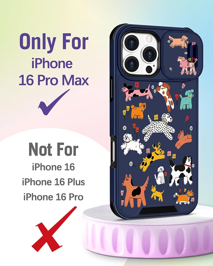Buleens for iPhone 16 Pro Max Case 6.9 Inch - with Ring Stand & Camera Cover Aesthetic Cute Designed for Women Girls Girly Cartoon Kawaii Dogs Phone Case for iPhone 16 Pro Max Compatible with Magsafe - Image 2
