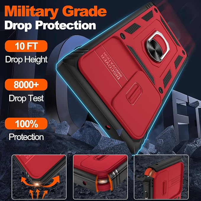 Gritup for Samsung Galaxy S23 Ultra Case with 2PCS Screen Protector, Build in 360° Rotating Ring Kickstand, Military Grade Protective Case for S23 Ultra Phone, Red+Black - Image 3