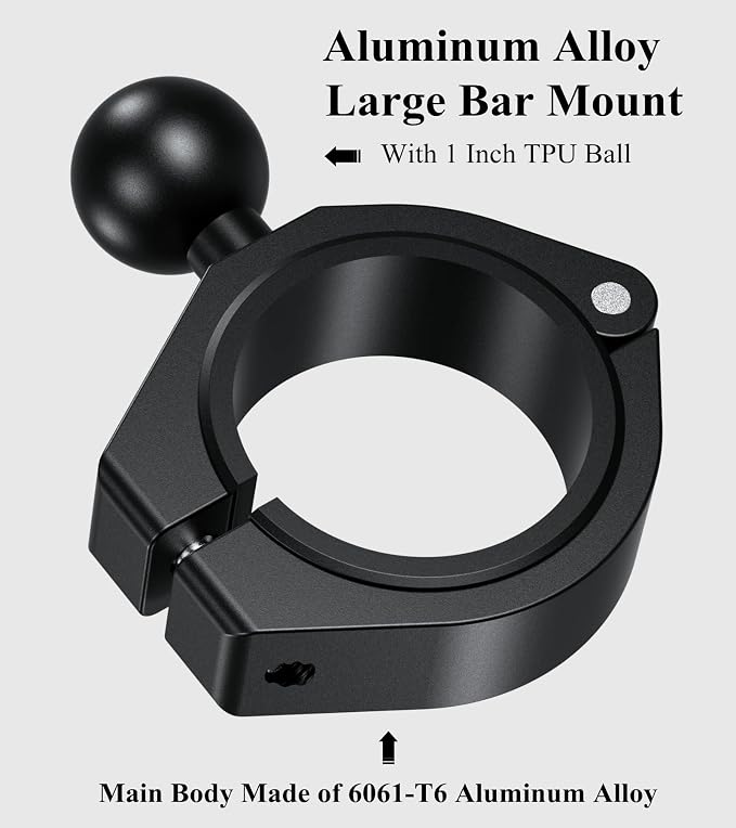 BRCOVAN Aluminum Alloy Large Bar Clamp Mount Base with 1'' TPU Ball | Fit 1.5'' / 1.65'' / 1.75'' / 1.85'' / 2'' Diameter Round Rails, Fit for RAM Mounts B Size 1 Inch Ball Double Socket Arm - Image 2