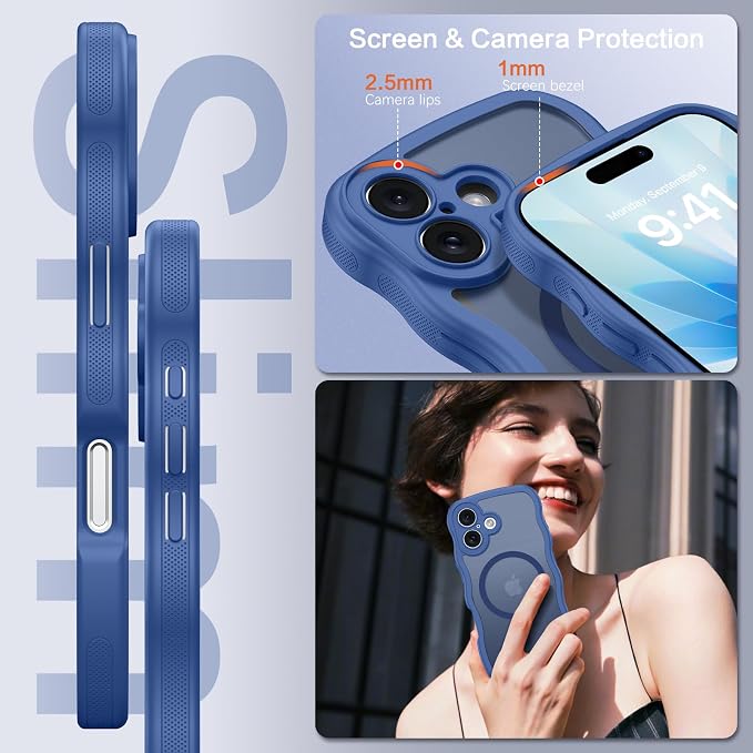 BENTOBEN Magnetic for iPhone 17 Case, Cute Wavy Full Camera Protection [Compatible with MagSafe] Translucent Matte Anti-Slip Bumper Women Girls Boys Protective Cover for 17 6.3", Sierra Blue - Image 5