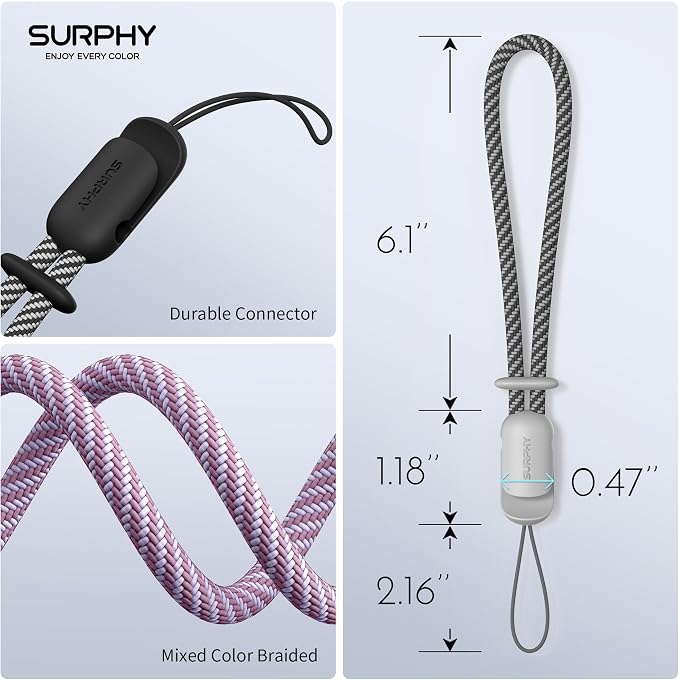 SURPHY 3 Pack Phone Wrist Strap, Phone Lanyard with Cellphone Tether Tab | Phone Strap Charm, Camera Wrist Strap with 2-Color Braided, Phone Wristlet, Wrist Lanyard for Case - Image 7