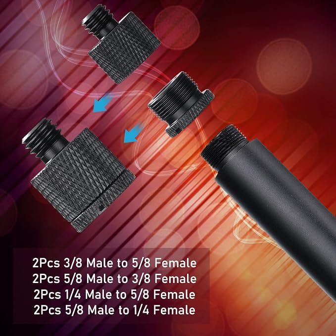 8pcs Mic Stand Adapter Screw Thread Adapter for Microphone, Black | 5/8 Female to 3/8 Male, 3/8 Female to 5/8 Male, 5/8 to 1/4 and 1/4 to 5/8 Screw, Reliable Not Easy to Fade Rust or Corrupt - Image 5