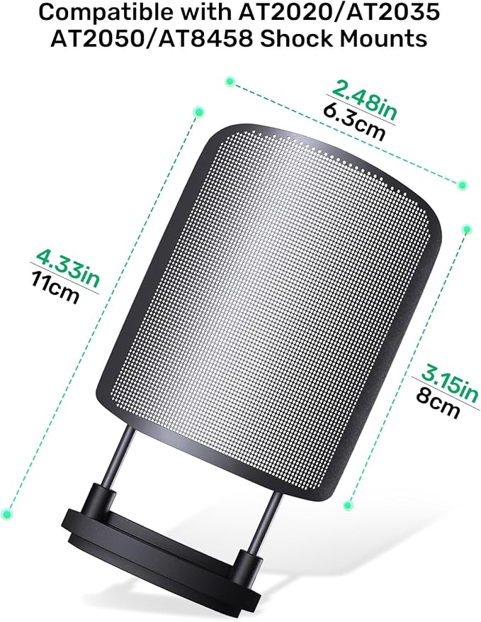 Metal Mesh Pop Filter for Audio-Technica AT2020 & AT2035 Shock Mount, Black | Metal Windscreen & Pop Filter, Anti-Explosion Mesh Cover, Eliminates Pops & Hisses, Fits AT2020/2035/2050/8458 Shock Mount - Image 7