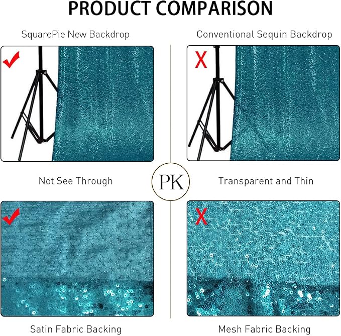 SquarePie 6x8ft Teal Sequin Backdrop, High Density Non-Transparent Glitter Curtain for Photography, Birthday, Wedding Party Decorations, Thick Solid Background with 4" Rod Pocket, 1 Panel - Image 6