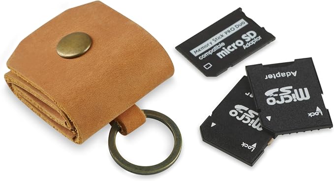 Leather SD Card Holder Keychain, SD Card Case Key Fob, Micro SD Card Holder Organizer, SD Card Storage Case, Memory Card Case Cover, Travel Memory Card Case (Vintage Brown) by MAKYN