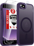 LeYi for iPhone SE-Case Purple: iPhone-8 Phone Cases with [Screen Protector X2+ Camera CoverX2] iPhone 7 Case Girls Kids for Magsafe Magnetic SE3 3rd Generation SE2 2nd iPhone8 iPhone7, Deep Purple by LeYi