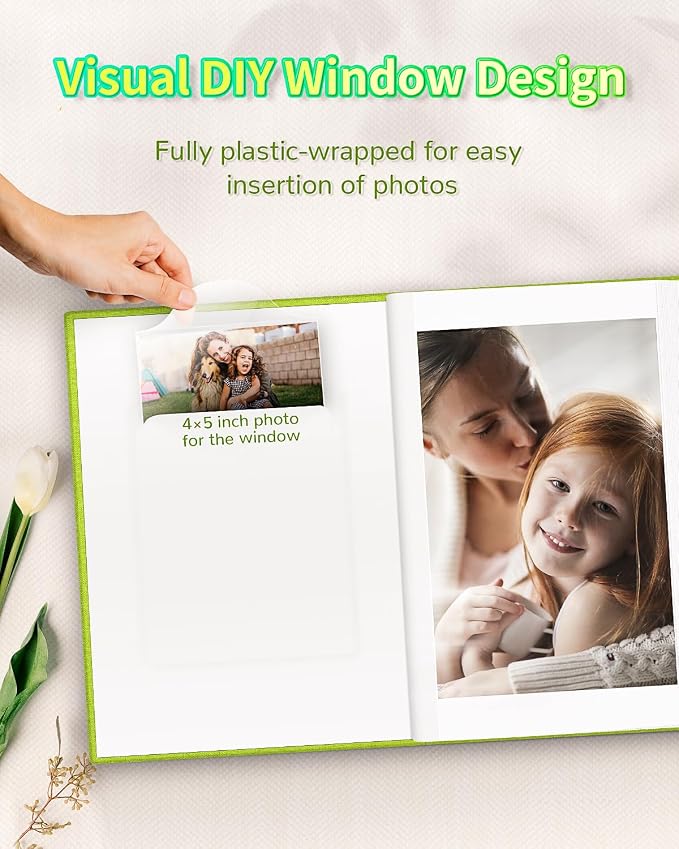 Artfeel Photo Album 4x6 with 100 Pockets,Slip-in Picture Albums,Linen Cover Memory Book with Front Window,White Page Vertical Photo Book for Wedding,Family,Anniversare,Baby,Vacation - Image 2