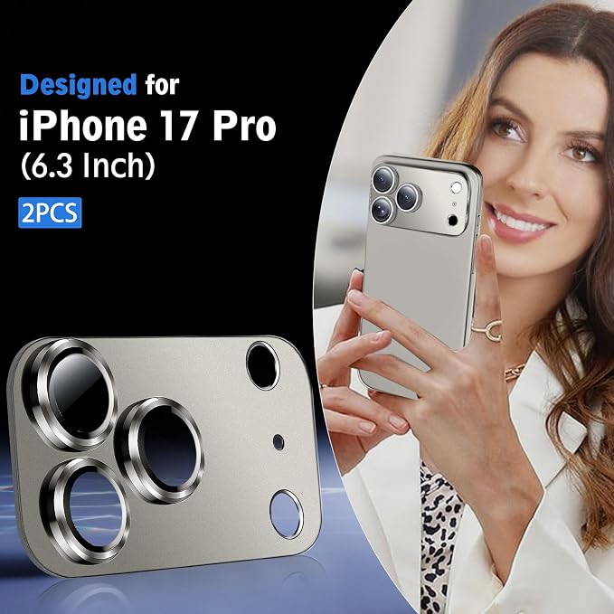 SiHPuoy 2pcs Camera Lens Protector for iPhone 17 Pro, Tempered Glass, Grey | 9H+ Hardness, Military Grade Shatterproof, Anti-Scratch, Case Friendly, HD Metal Camera Cover, Does not Affect Night Shots - Image 2