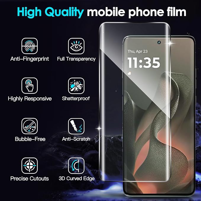 Didisky 2 Pack Screen Protector for Motorola Moto Edge 2025, Edge 60 Fusion, 60 Pro Tempered Glass, 3D Curved Full Coverage, Bubble Free, Anti Scratch,HD Clear,Easy to Install,9H Hardness - Image 2