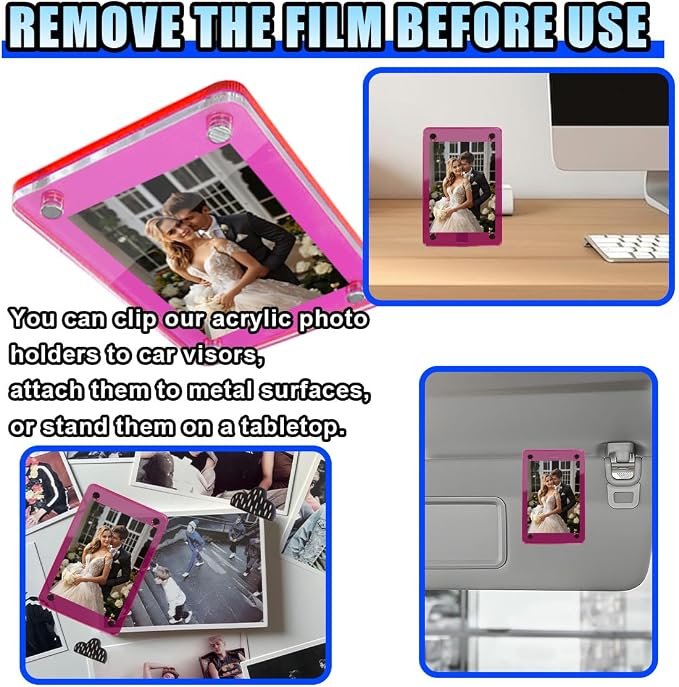 Car Sun Visor Photo Holder, Magnetic Car Visor Decoration Picture Frame, Universal Car Personalized Photo Clip, Car Accessories Present for Display Your Photographs (Large Pink) - Image 5
