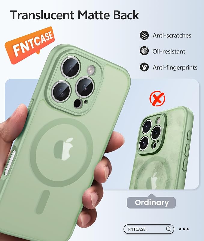 FNTCASE for iPhone 16 Pro Case, Fit for Magsafe, with Screen Protector | Full Camera Protection, Translucent Matte, 14FT Military Grade Drop Proof, Shockproof Protective Phone Cover, Light Moss - Image 6