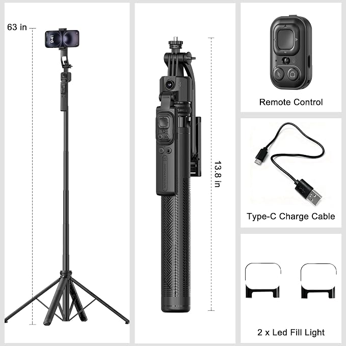 Auto Face Tracking Tripod for iPhone with Light 63” Selfie Stick Tripod Stand Follows Your Movement 360° Phone Camera Tripod with Wireless Remote for Content Creator Vlog Live Stream Video Recording - Image 8