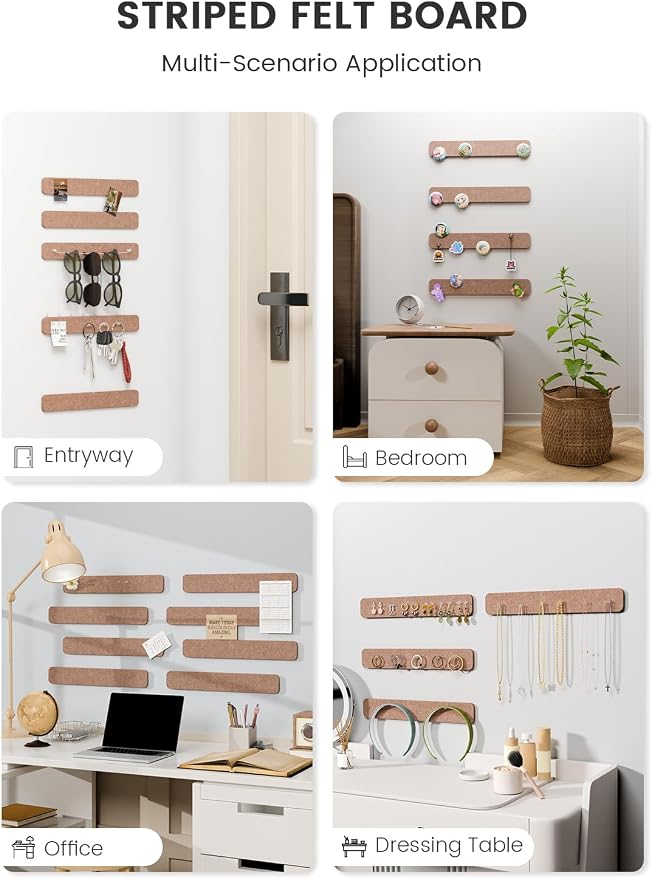 Fluxynara 13" x 2" Felt Wall Panels, Terracotta | 8-Pack Includes 50 Push Pins and Adhesive Tabs for Photos, Notes and Decor in Bedroom Doors, Home Office or Studios - Image 6