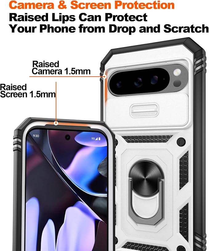 Gritup for Pixel 9 Pro XL Case Military-Grade Shockproof with Kickstand | with 2 PCS Screen Protector, Slide Camera Cover, Heavy Duty Outdoor Protection Funda para Pixel Pro 9 XL Cover, White+Black - Image 5