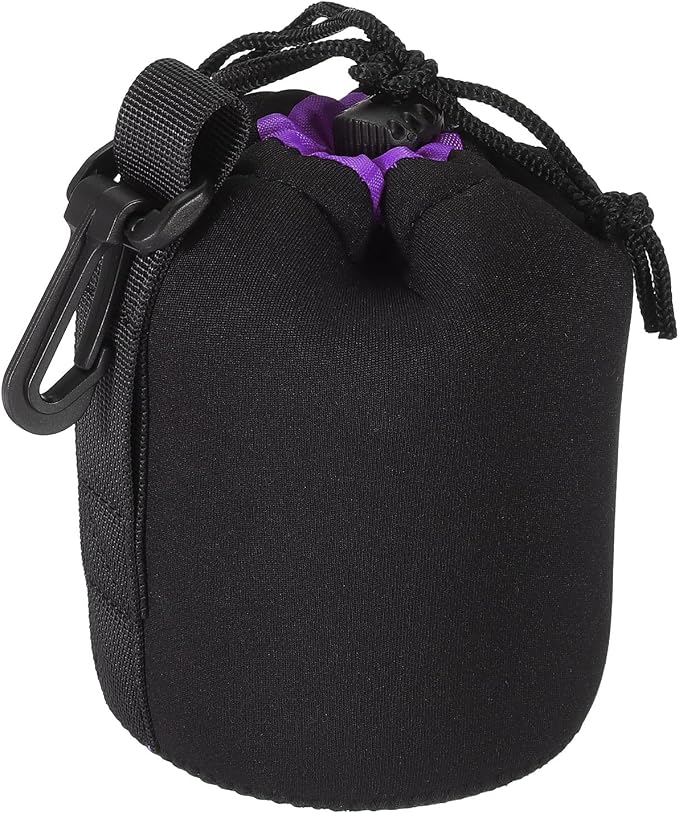 PATIKIL Camera Lens Bag, 3.3" IDx5.5 H Drawstring Lens Pouch with Thick Protective Neoprene, Lens Case for DSLR Camera Lens, Water Coffee Cups, Black, Purple by PATIKIL