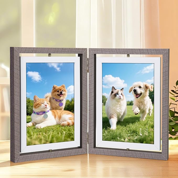4X6 Rotating Picture Frame Collage Wooden 4x6 Double-Sided Picture Frame Multiple Desktop Display, Gray Hinges Foldable Family Photo Frames Office Desk Decor Gifts for Women Her Moms - Image 7
