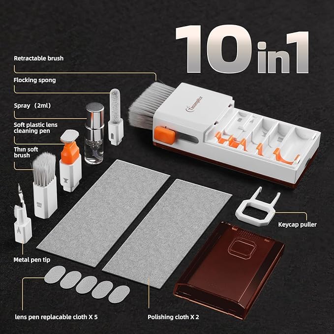All-in-1 Keyboard Cleaner Laptop Cleaning Kit,Computer Screen-Safe Tools | MacBook iPad iPhone,Electronics Brush Tool for PC Camera Lens Earbuds,Deep Cleaning Spray Cloth, High-Density Soft Brush - Image 7