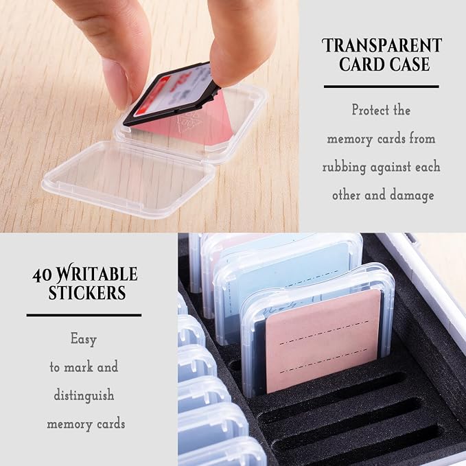 36-Slot SD Card Holder with Clear Cases, Orange Camera Organizer | Memory Card Case with 36 Transparent Holders and 40 Writable Labels, Storage for Cameras - Image 5