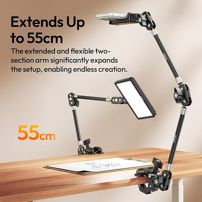 ULANZI CO78 22" Magic Arm w Super Clamp Desk C Clamp, 1kg Load Articulating | Arm, Overhead Phone Mount Holder for Compact Camera, Action Camera, Small Video Light, Cell Phone,Monitors - Image 3