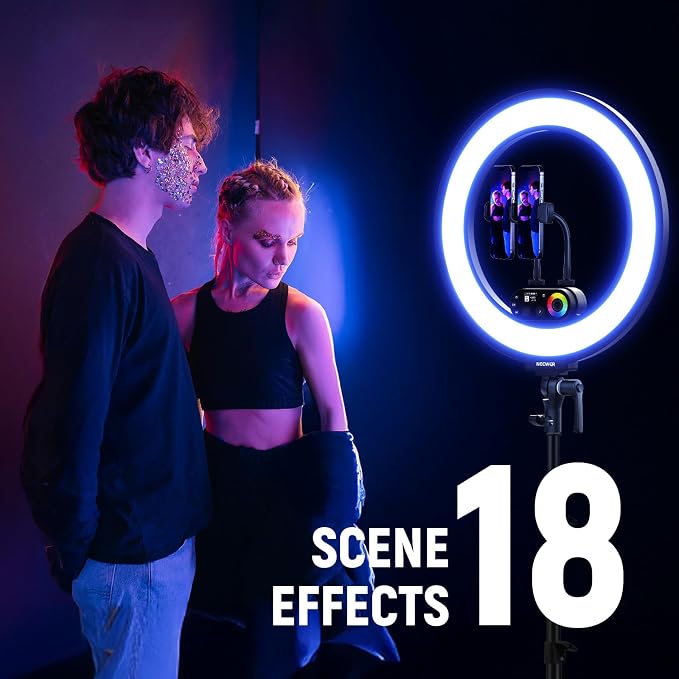 NEEWER RL45C 18" Edge Lit 45W RGB LED Ring Light with Phone Tripod Stand Remote CRI95+ 3100lux/0.5m 2500K–10000K 360° Full Colors App/2.4G Control Compatible with iPhone Selfie Makeup Video Recording - Image 9