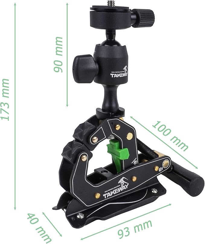 Camera Clamp Mount Tabletop C Clamp Mount Stand with Phone Holder, 360°Rotatable Mini Ball Head and 1/4" Screew Quick Release Clamp for GoPro/Brinno/DSLR/MILC/SLR Camera and Smartphone - Image 8