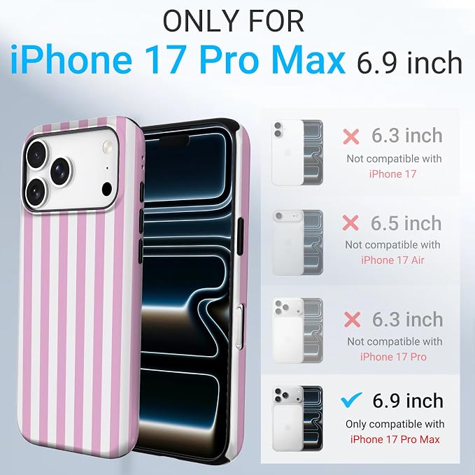 TPU Phone Case for iPhone 17 Pro Max, MagSafe Wireless Charging Compatible, Shockproof Slim Fit Protective Cover with Anti-Yellowing & Raised Camera Protection (pink stripe, iPhone 17 Pro Max(6.9")) - Image 2