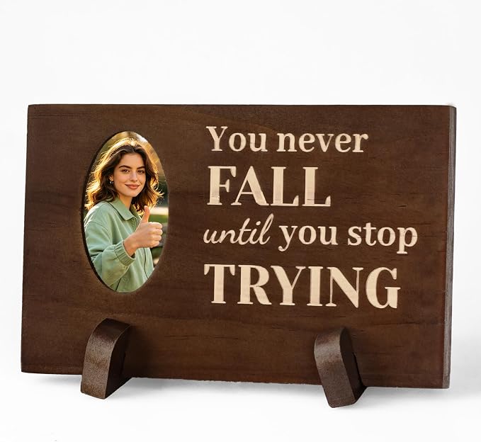 Desk Decor Dollar Bill Frame Office Accessories Photo Display Motivational Wood Sign Rustic Office Essentials for Resources Boss Coworker Friend Home Work Table (Never Fall) by LOIUO