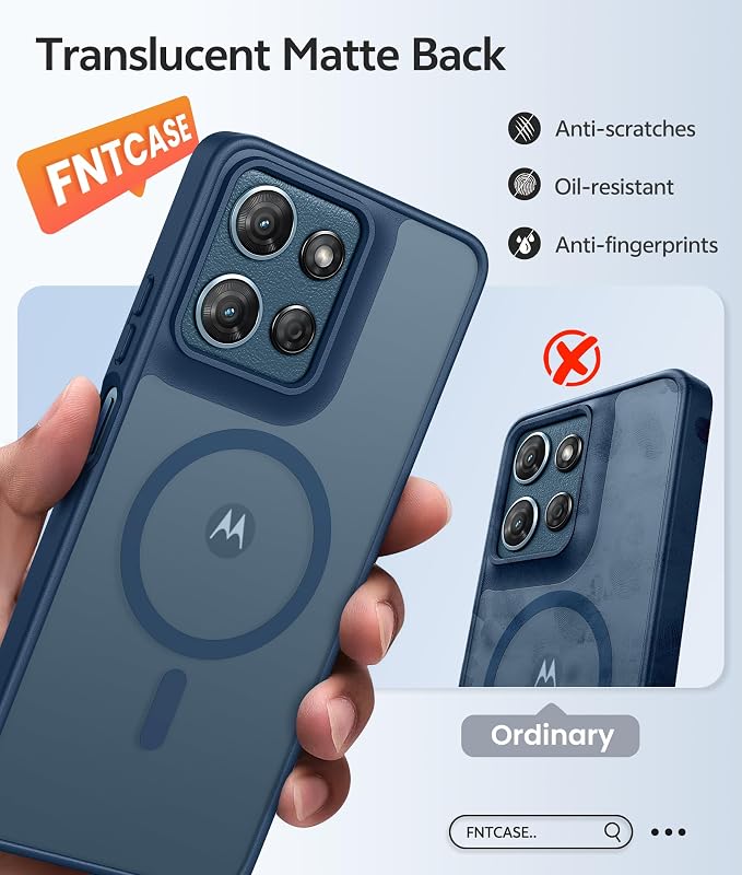 FNTCASE for Moto G Play 2026 / G 2026 / G 2025 Phone Case, Screen Protector | Translucent Matte Magnetic Back, 14FT Military Grade Drop Protection, Shockproof Protective Phone Cover, Blue - Image 6