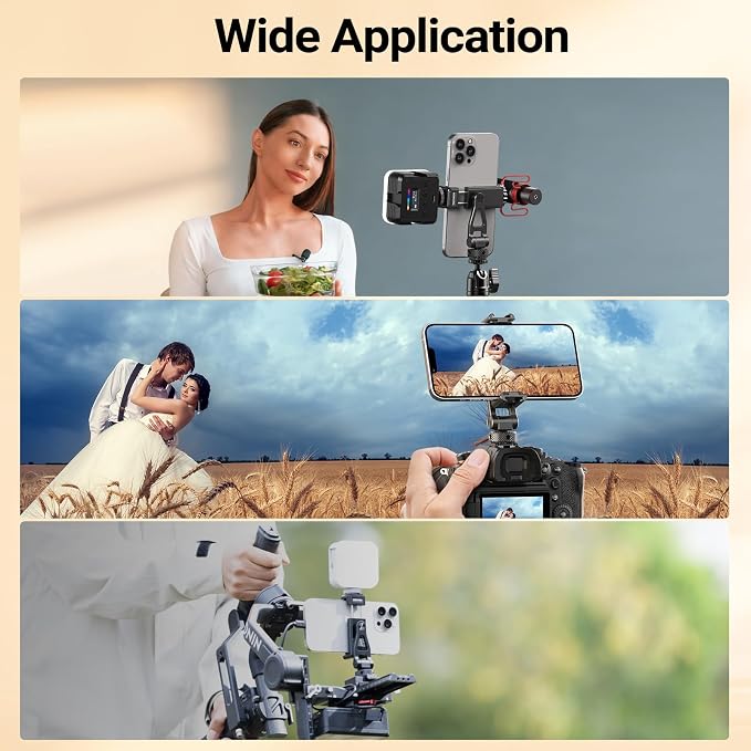 NEEWER GA010 Phone Tripod Mount, 65–90mm Adjustable Phone Clamp Holder with 1/4" Thread, 180° Tilt, 360° Swivel, Cold Shoe Accessories Compatible with iPhone 17 Pro Max Samsung S26 Ultra & More - Image 7